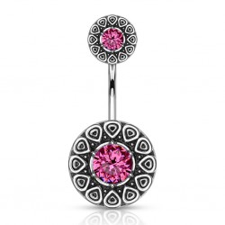 Piercing nombril haut et bas vintage cristal rose (D33)