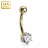 Piercing nombril or 14K 01 - Zircone rond transparent
