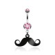 Piercing nombril moustache noire cristal rose (D147)