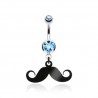 Piercing nombril moustache noire cristal bleu clair