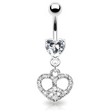Piercing nombril cœur 54 - Signe "Peace and love" cristaux transparents