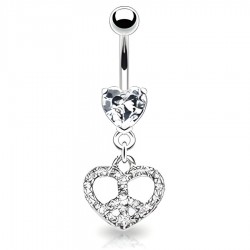 Piercing nombril cœur 54 - Signe "Peace and love" cristaux transparents
