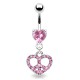Piercing nombril cœur 54 - Signe "Peace and love" cristaux roses
