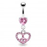 Piercing nombril cœur 54 - Signe "Peace and love" cristaux roses