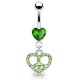 Piercing nombril cœur 54 - Signe "Peace and love" cristaux vert-pomme
