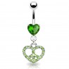Piercing nombril cœur 54 - Signe "Peace and love" cristaux vert-pomme