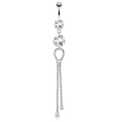 Piercing nombril chainettes et zircones ronds transparents (D15)