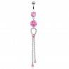 Piercing nombril chainettes et zircones ronds roses (D15)