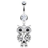 Piercing nombril hibou debout cristaux transparents (117)