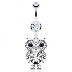 Piercing nombril hibou debout cristaux transparents (117)