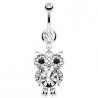 Piercing nombril hibou debout cristaux transparents (117)