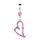 Piercing nombril cœur 39 - Creux avec multiples cristaux roses