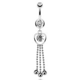 Piercing nombril cœur 47 - Transparent avec trois chainettes