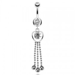 Piercing nombril cœur 47 - Transparent avec trois chainettes