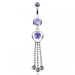 Piercing nombril cœur 47 - Lilas avec trois chainettes