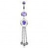 Piercing nombril cœur avec pendentif cœur lilas et trois chainettes (47)
