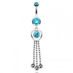 Piercing nombril cœur 47 - Bleu-clair avec trois chainettes