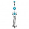 Piercing nombril cœur 47 - Bleu-clair avec trois chainettes