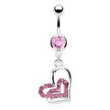 Piercing nombril cœur 43 - Vrillé avec cristaux roses