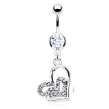 Piercing nombril cœur 43 - Vrillé avec cristaux transparents