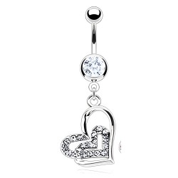 Piercing nombril cœur 43 - Vrillé avec cristaux transparents