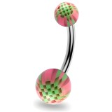 Piercing nombril UV 31 - Checker rose et vert-pomme