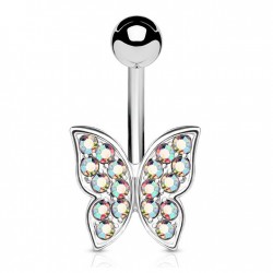 Piercing nombril petit papillon cristaux auroras (50)