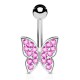 Piercing nombril petit papillon cristaux roses (50)