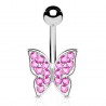 Piercing nombril petit papillon cristaux roses (50)