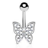 Piercing nombril petit papillon cristaux transparents (50)