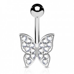 Piercing nombril petit papillon cristaux transparents (50)