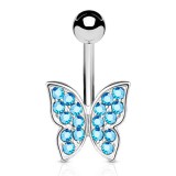 Piercing nombril petit papillon cristaux bleu-clair (50)