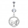Piercing nombril papillon dans cercle de cristaux transparents (47)