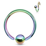 Piercing anneau 1,6mm 116 - Plaqué-titane rainbow boule fixe
