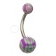 Piercing nombril UV 11 - Checker blanc, vert et lilas