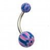 Piercing nombril UV 11 - Checker blanc, rose et bleu