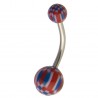 Piercing nombril UV 11 - Checker blanc, rouge et bleu