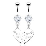 Piercing nombril cœur 45 - Deux piercings meilleures amies transparents