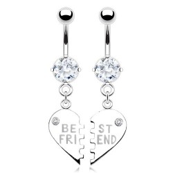 Piercing nombril cœur 45 - Deux piercings meilleures amies transparents
