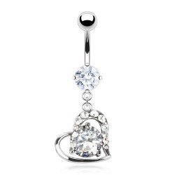 Piercing nombril cœur 40 - Zircone rond transparent