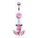 Piercing nombril grenouille trois zircones roses (43)