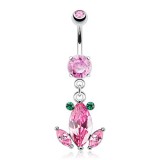 Piercing nombril grenouille trois zircones roses (43)