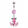 Piercing nombril grenouille trois zircones roses (43)
