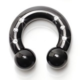 Piercing fer à cheval PVD black-line boules strass 3 à 6mm