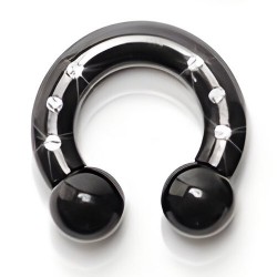 Piercing fer à cheval PVD black-line boules strass 3 à 6mm