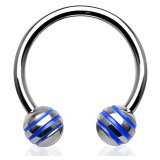 Piercing fer à cheval 07 - Acier boules striées bleues