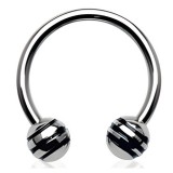 Piercing fer à cheval 07 - Acier boules striées noires