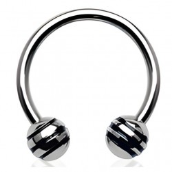 Piercing fer à cheval 07 - Acier boules striées noires