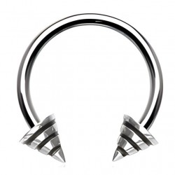 Piercing fer à cheval 28 - Acier pointes striées noires