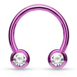 Piercing fer à cheval 11 - Plaqué titane lilas strass de face